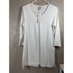 Chico’s‎ Seamed Detailed Knit Top Tunic White Pima Cotton Womens Size 0 US S NWT